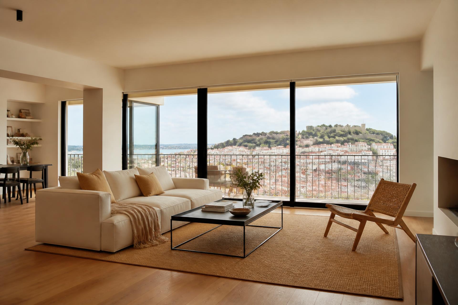 Sala de estar moderna totalmente remodelada pela FRF Home Design